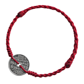 Buddha Gift 925 Sterling Silver Coin Protection Braided Bracelet Anklet