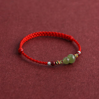 Buddha Gift Natural Hetian Jade Gourd Protection Luck Braided Bracelet Anklet