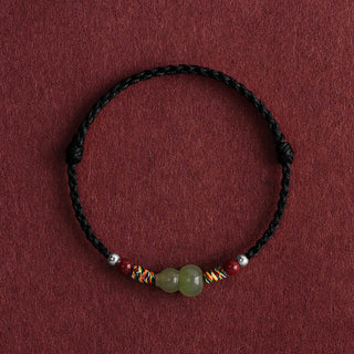 Buddha Gift Natural Hetian Jade Gourd Protection Luck Braided Bracelet Anklet