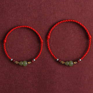 Buddha Gift Natural Hetian Jade Gourd Protection Luck Braided Bracelet Anklet