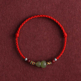 Buddha Gift Natural Hetian Jade Gourd Protection Luck Braided Bracelet Anklet