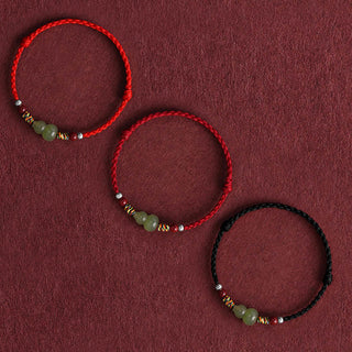 Buddha Gift Natural Hetian Jade Gourd Protection Luck Braided Bracelet Anklet