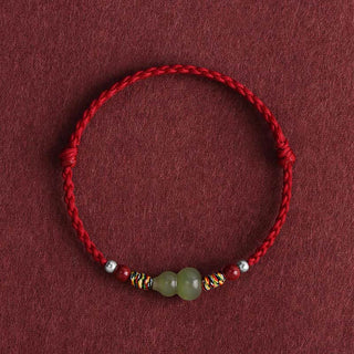 Buddha Gift Natural Hetian Jade Gourd Protection Luck Braided Bracelet Anklet
