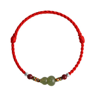 Buddha Gift Natural Hetian Jade Gourd Protection Luck Braided Bracelet Anklet