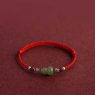 Buddha Gift Natural Hetian Jade Gourd Protection Luck Braided Bracelet Anklet