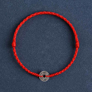 Buddha Gift 925 Sterling Silver Five Emperor Coins Red String Protection Luck Braided Bracelet Anklet