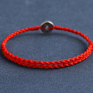 Buddha Gift 925 Sterling Silver Five Emperor Coins Red String Protection Luck Braided Bracelet Anklet