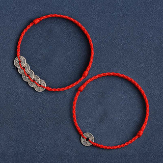 Buddha Gift 925 Sterling Silver Five Emperor Coins Red String Protection Luck Braided Bracelet Anklet
