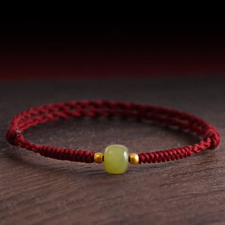 Buddha Gift Natural Hetian Jade 999 Gold Beads Protection Luck Braided Bracelet Anklet