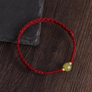 Buddha Gift Natural Hetian Jade 999 Gold Beads Protection Luck Braided Bracelet Anklet