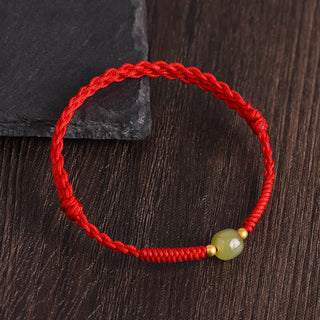 Buddha Gift Natural Hetian Jade 999 Gold Beads Protection Luck Braided Bracelet Anklet