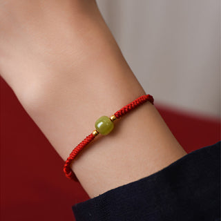 Buddha Gift Natural Hetian Jade 999 Gold Beads Protection Luck Braided Bracelet Anklet