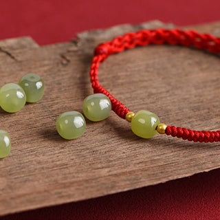 Buddha Gift Natural Hetian Jade 999 Gold Beads Protection Luck Braided Bracelet Anklet