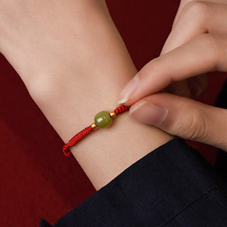 Buddha Gift Natural Hetian Jade 999 Gold Beads Protection Luck Braided Bracelet Anklet