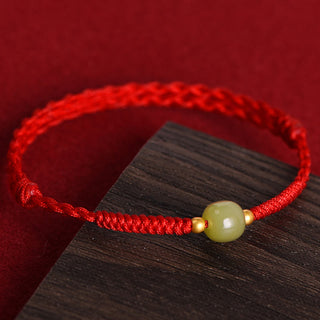 Buddha Gift Natural Hetian Jade 999 Gold Beads Protection Luck Braided Bracelet Anklet