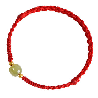 Buddha Gift Natural Hetian Jade 999 Gold Beads Protection Luck Braided Bracelet Anklet