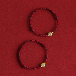 Buddha Gift Natural Hetian Jade 999 Gold Beads Protection Luck Braided Bracelet Anklet