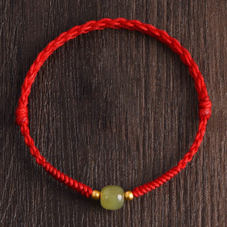 Buddha Gift Natural Hetian Jade 999 Gold Beads Protection Luck Braided Bracelet Anklet