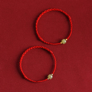 Buddha Gift Natural Hetian Jade 999 Gold Beads Protection Luck Braided Bracelet Anklet