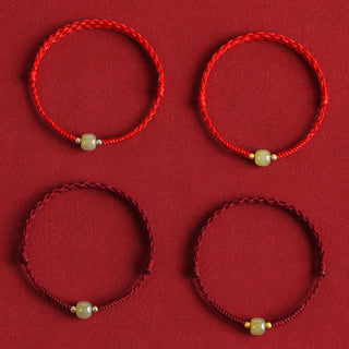 Buddha Gift Natural Hetian Jade 999 Gold Beads Protection Luck Braided Bracelet Anklet