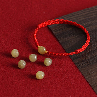 Buddha Gift Natural Hetian Jade 999 Gold Beads Protection Luck Braided Bracelet Anklet