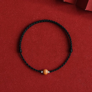 Buddha Gift Natural Peach Wood Bead Luck Braided Bracelet Anklet