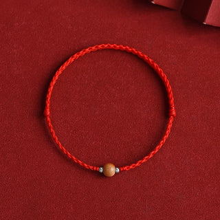 Buddha Gift Natural Peach Wood Bead Luck Braided Bracelet Anklet