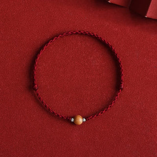 Buddha Gift Natural Peach Wood Bead Luck Braided Bracelet Anklet