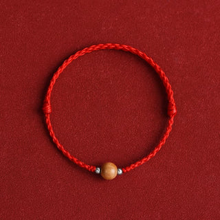 Buddha Gift Natural Peach Wood Bead Luck Braided Bracelet Anklet