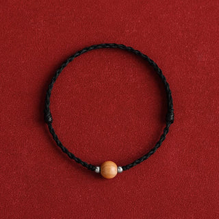 Buddha Gift Natural Peach Wood Bead Luck Braided Bracelet Anklet