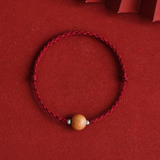 Buddha Gift Natural Peach Wood Bead Luck Braided Bracelet Anklet