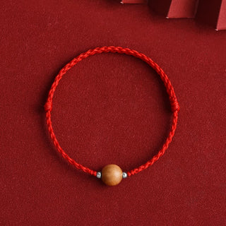 Buddha Gift Natural Peach Wood Bead Luck Braided Bracelet Anklet