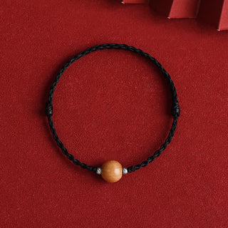 Buddha Gift Natural Peach Wood Bead Luck Braided Bracelet Anklet