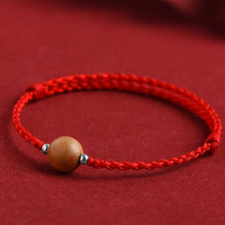 Buddha Gift Natural Peach Wood Bead Luck Braided Bracelet Anklet
