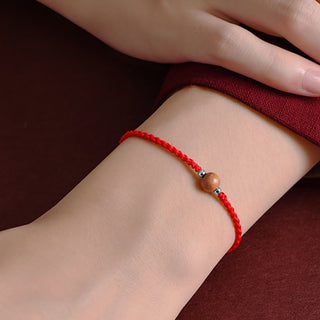 Buddha Gift Natural Peach Wood Bead Luck Braided Bracelet Anklet