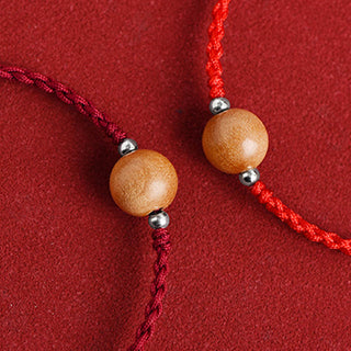 Buddha Gift Natural Peach Wood Bead Luck Braided Bracelet Anklet