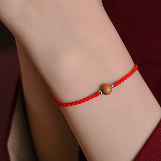 Buddha Gift Natural Peach Wood Bead Luck Braided Bracelet Anklet