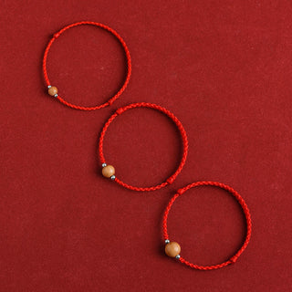 Buddha Gift Natural Peach Wood Bead Luck Braided Bracelet Anklet