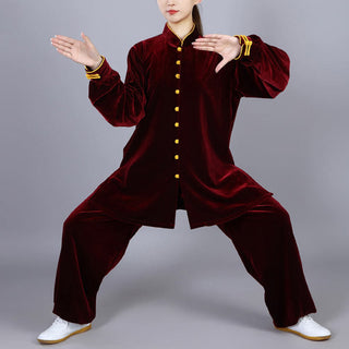Buddha Gift 2Pcs Fall Winter Tai Chi Meditation Qigong Zen Practice Unisex Velour Plush Clothing Set