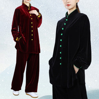 Buddha Gift 2Pcs Fall Winter Tai Chi Meditation Qigong Zen Practice Unisex Velour Plush Clothing Set