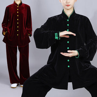 Buddha Gift 2Pcs Fall Winter Tai Chi Meditation Qigong Zen Practice Unisex Velour Plush Clothing Set