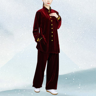 Buddha Gift 2Pcs Fall Winter Tai Chi Meditation Qigong Zen Practice Unisex Velour Plush Clothing Set