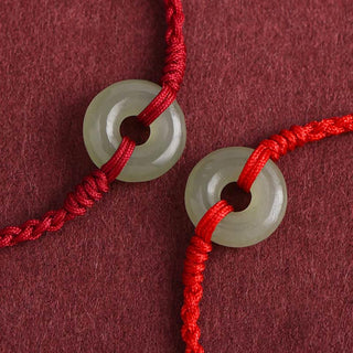 Buddha Gift Natural Hetian Jade Peace Buckle Protection Luck Braided Bracelet Anklet