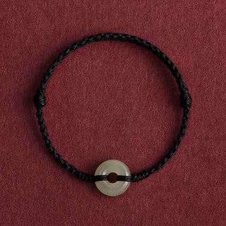 Buddha Gift Natural Hetian Jade Peace Buckle Protection Luck Braided Bracelet Anklet