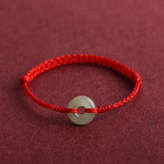 Buddha Gift Natural Hetian Jade Peace Buckle Protection Luck Braided Bracelet Anklet
