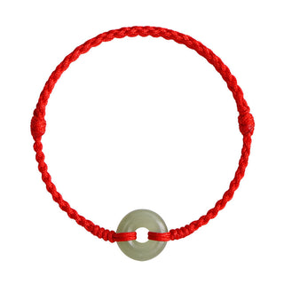 Buddha Gift Natural Hetian Jade Peace Buckle Protection Luck Braided Bracelet Anklet