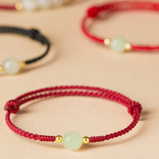 Buddha Gift Natural Hetian Jade Peace Buckle Fu Character Protection Luck Braided Bracelet