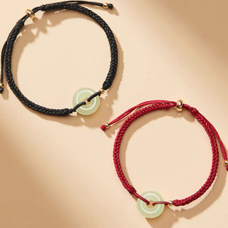 Buddha Gift Natural Hetian Jade Peace Buckle Fu Character Protection Luck Braided Bracelet