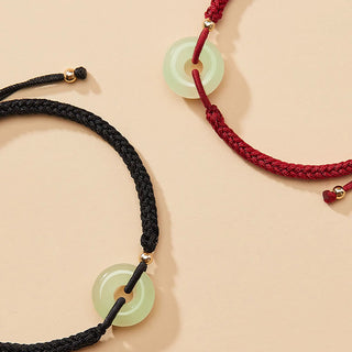 Buddha Gift Natural Hetian Jade Peace Buckle Fu Character Protection Luck Braided Bracelet