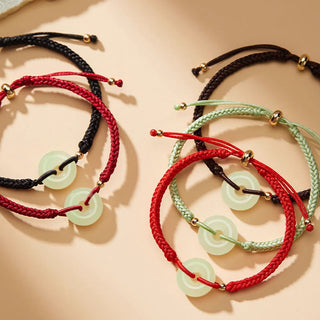 Buddha Gift Natural Hetian Jade Peace Buckle Fu Character Protection Luck Braided Bracelet